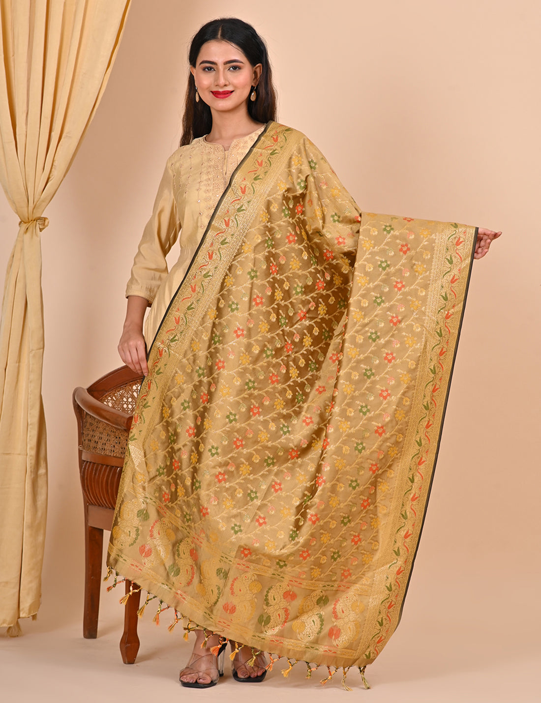 Office Wear Banarasi Dupatta Golden