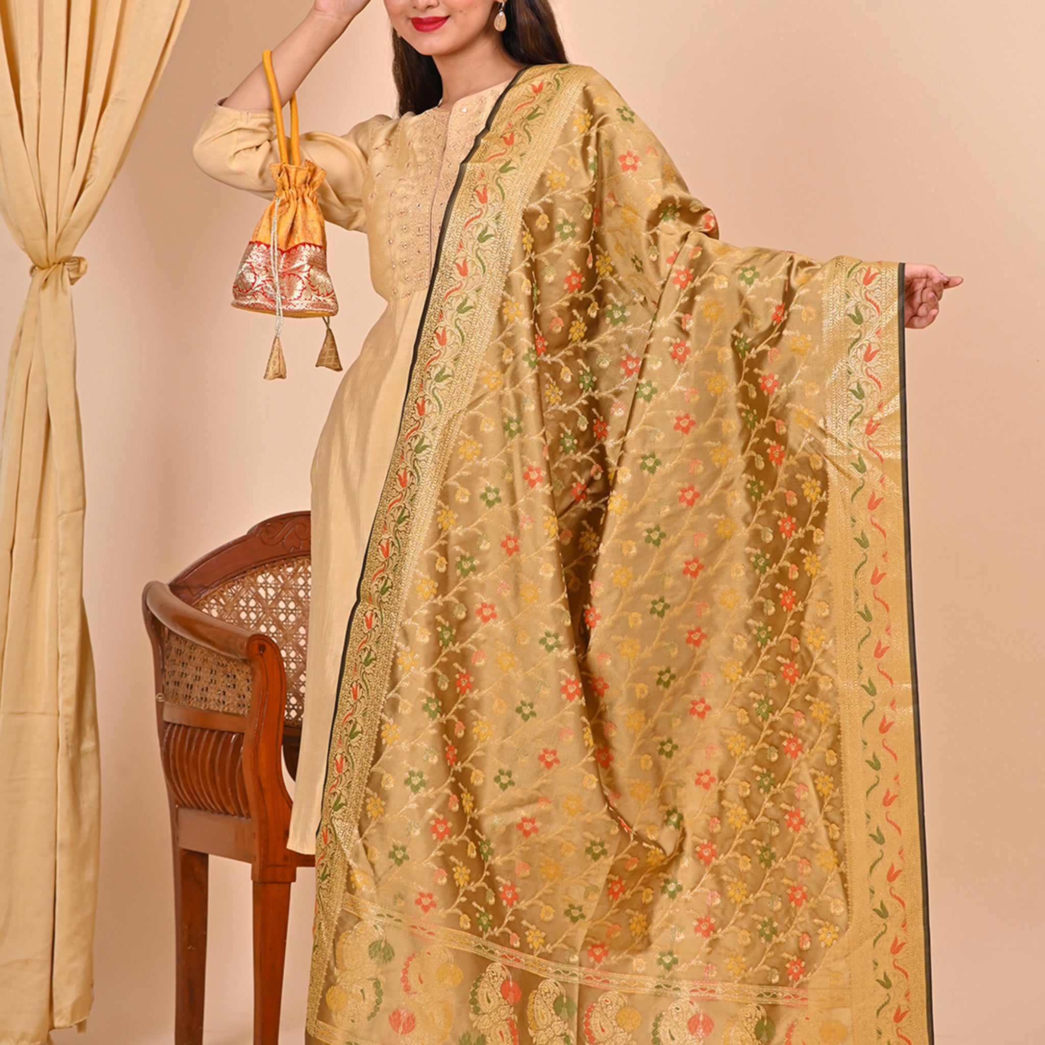 Office Wear Banarasi Dupatta Golden