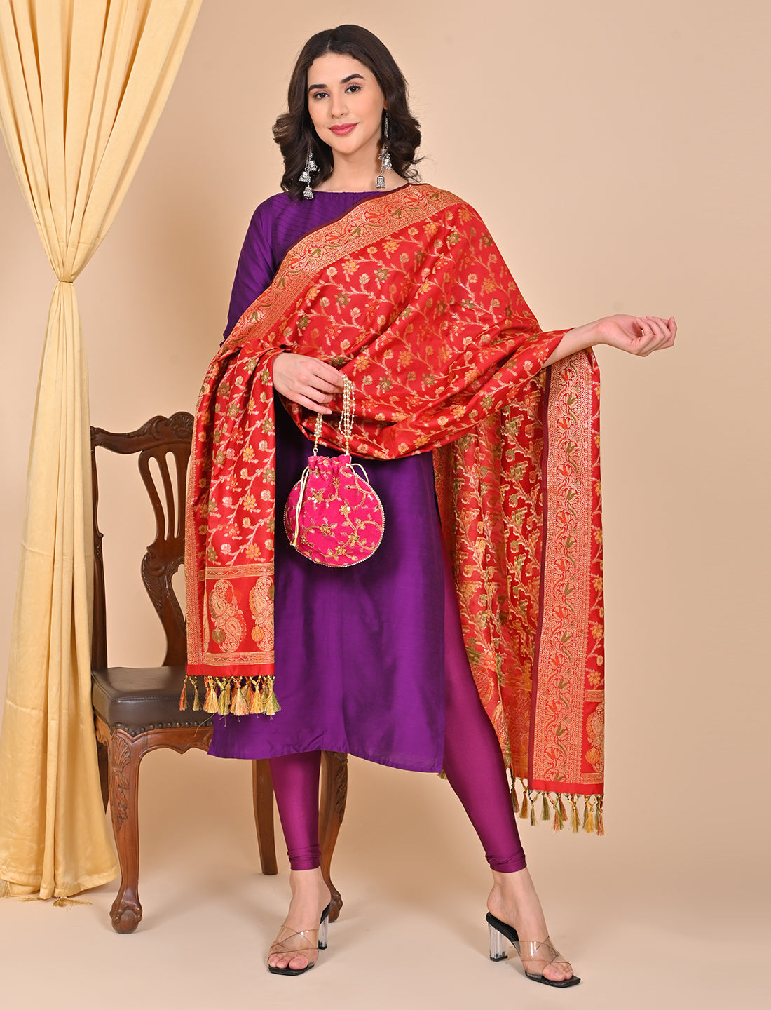 Office Wear Banarasi Dupatta Red