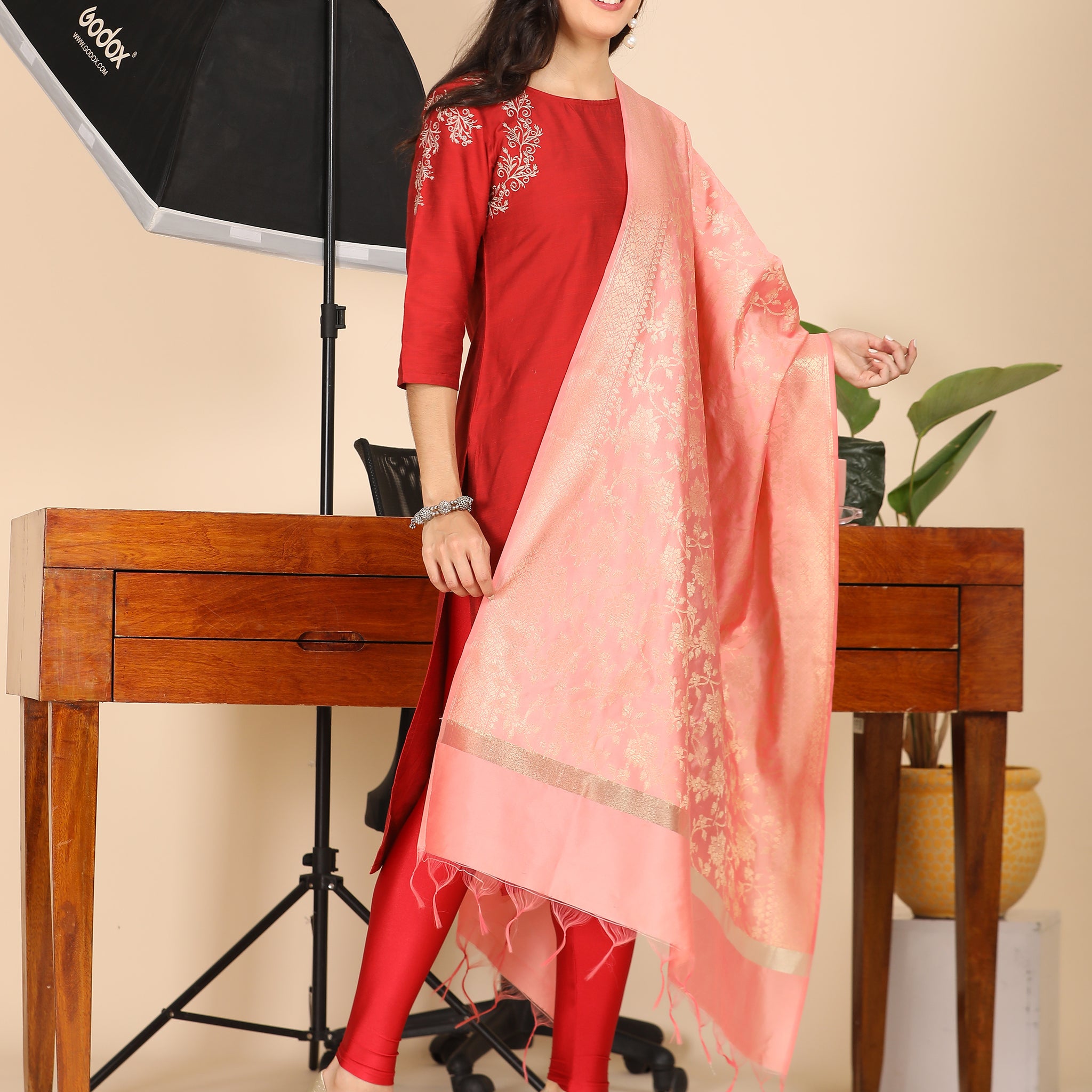 Office Wear Banarasi Dupatta Pink