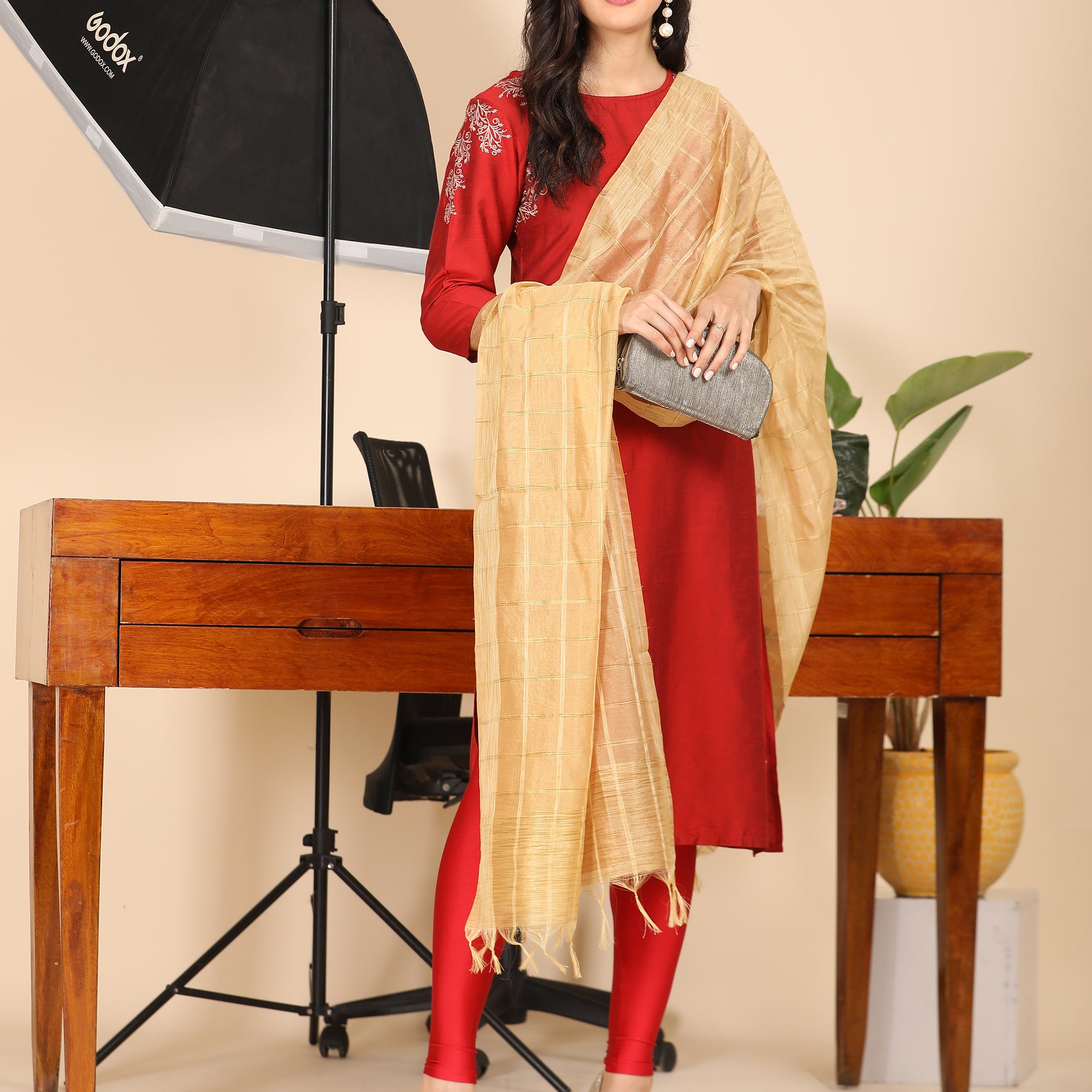 Office Wear Banarasi Dupatta Golden