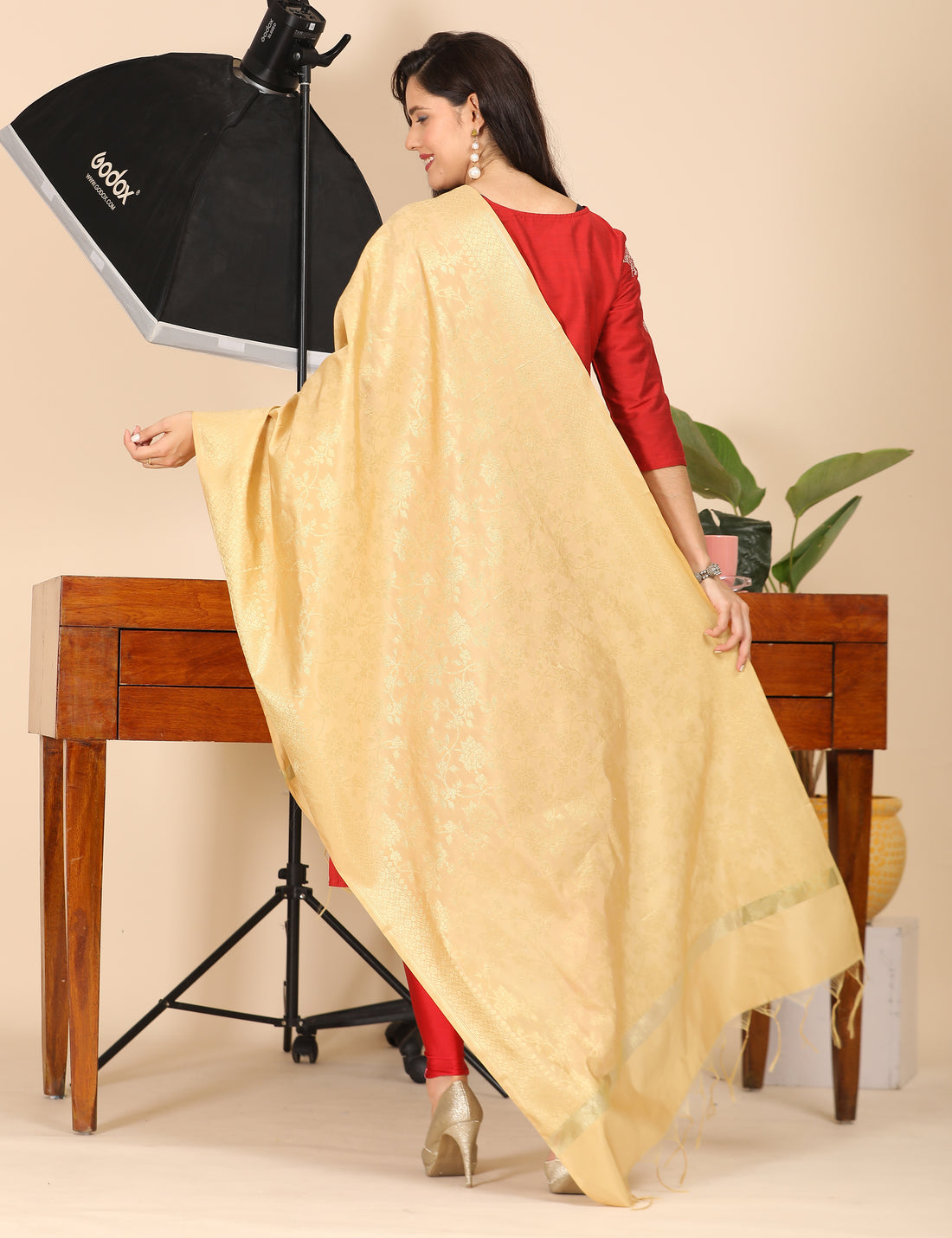 Office Wear Banarasi Dupatta Golden