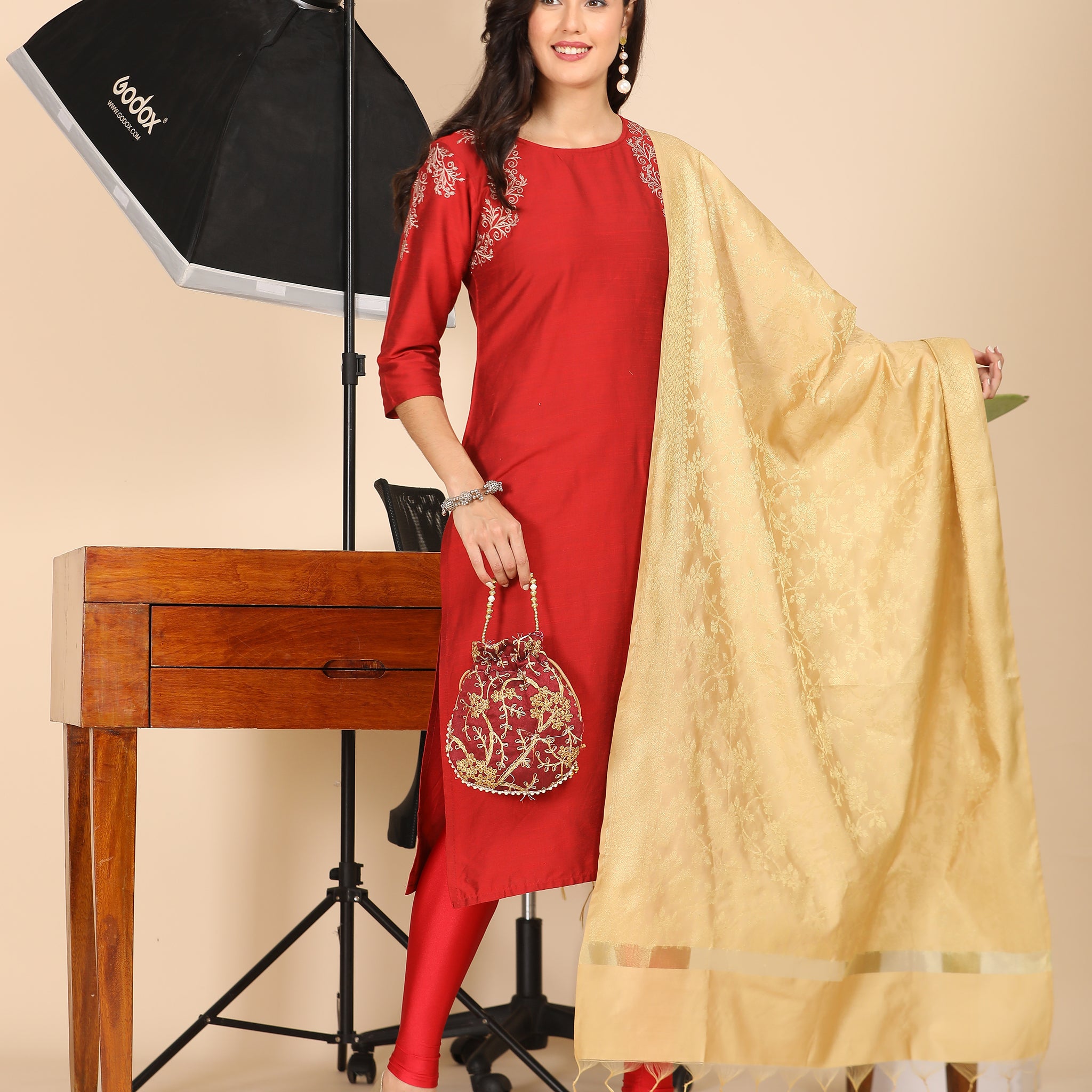 Office Wear Banarasi Dupatta Golden