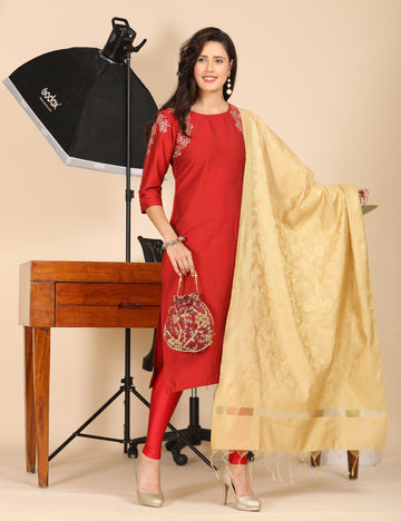 Office Wear Banarasi Dupatta Golden