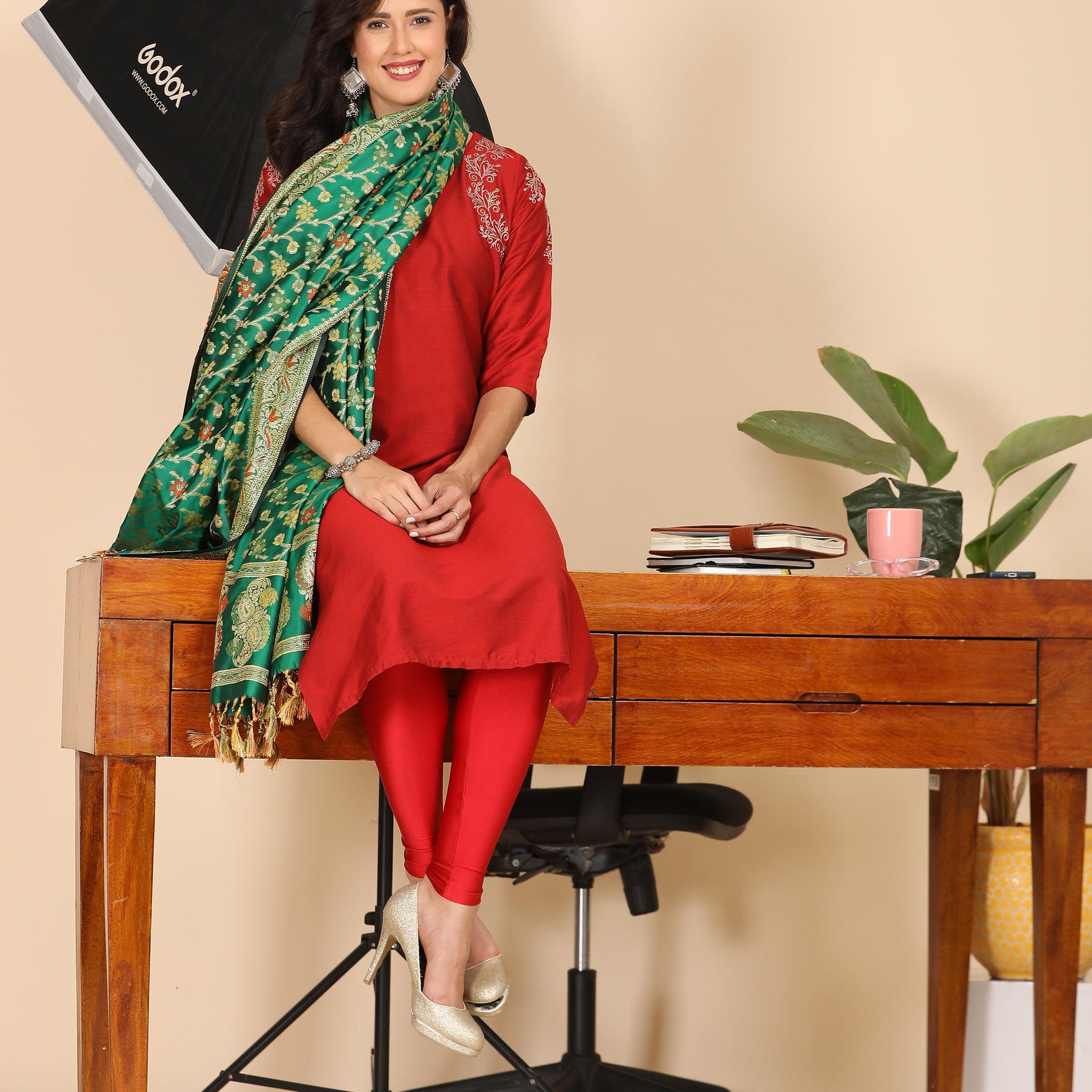 Office Wear Banarasi Dupatta Green