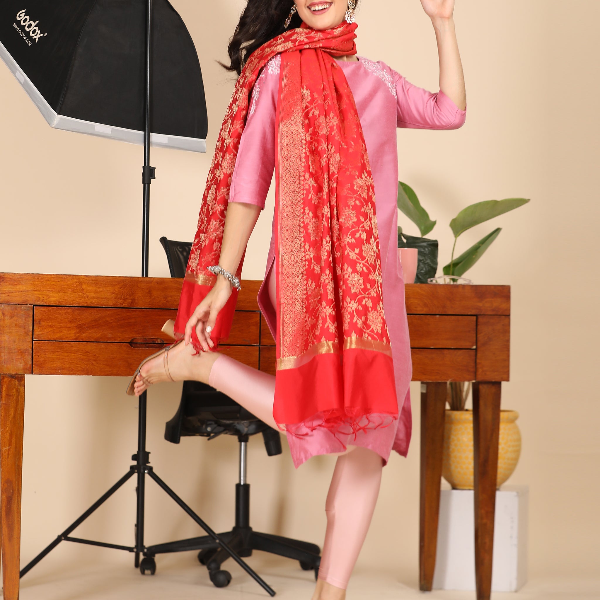Office Wear Banarasi Dupatta Red