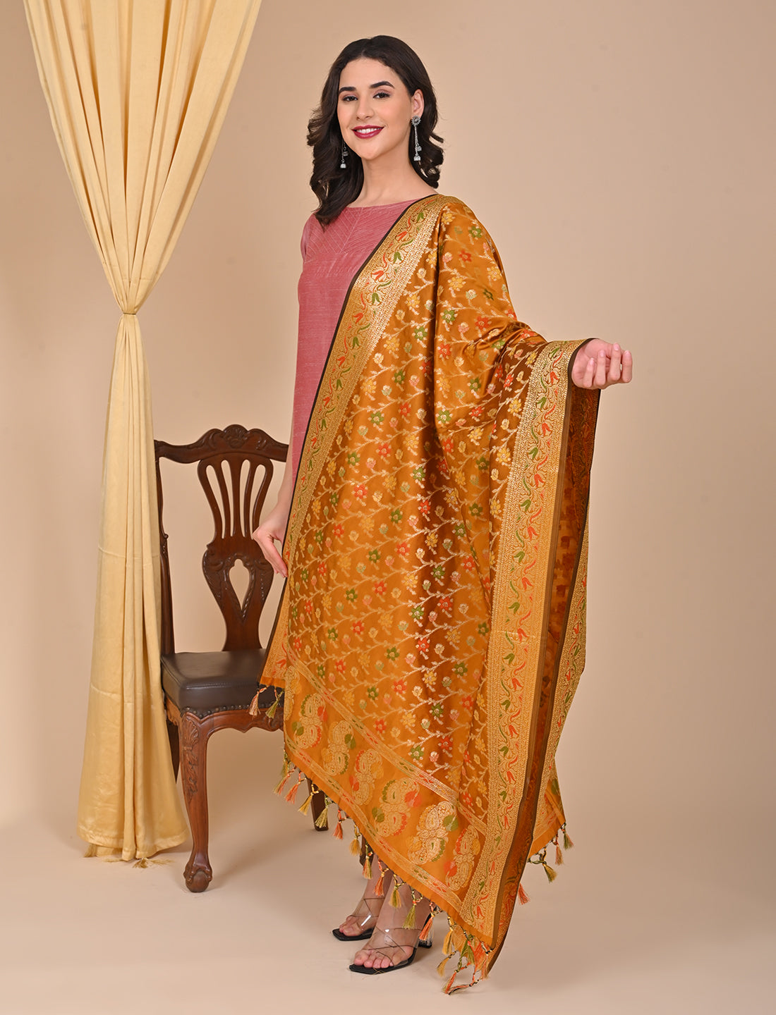 Office Wear Banarasi Dupatta Golden