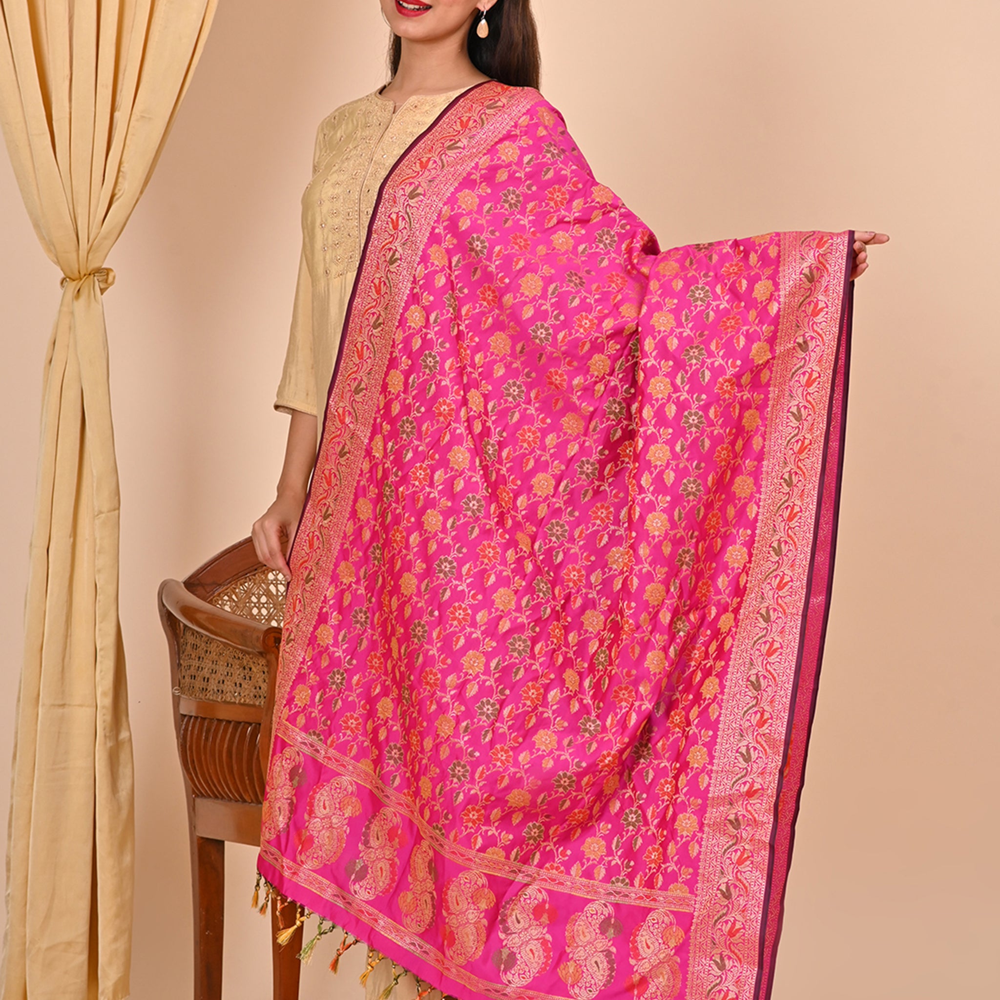 Office Wear Banarasi Dupatta Pink
