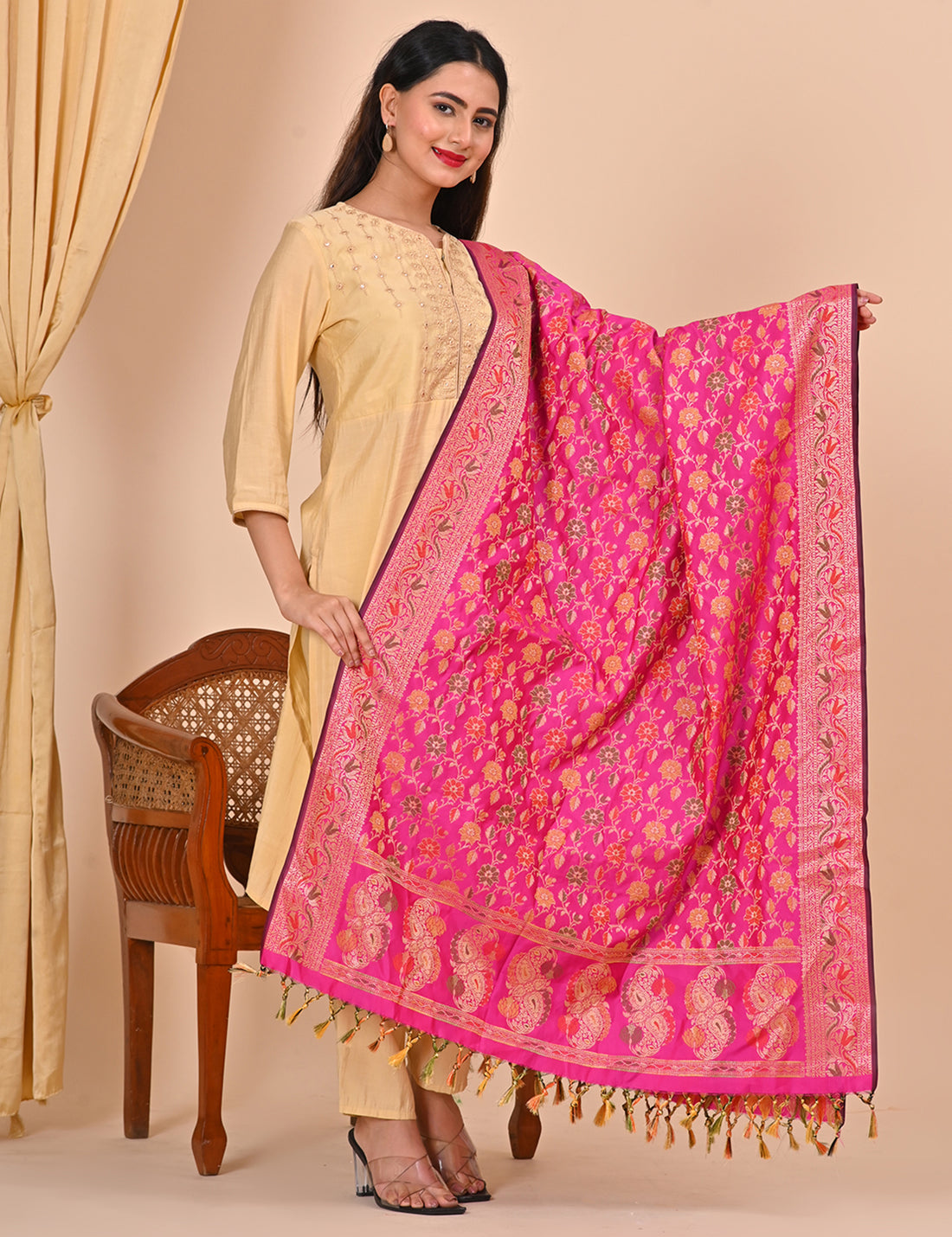 Office Wear Banarasi Dupatta Pink