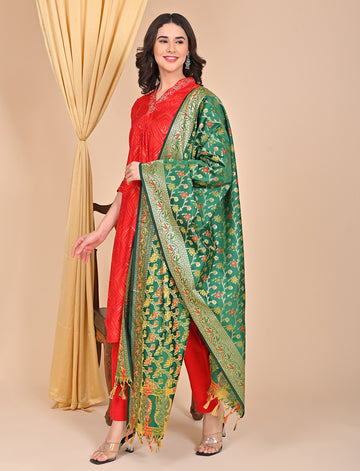 Office Wear Banarasi Dupatta Green