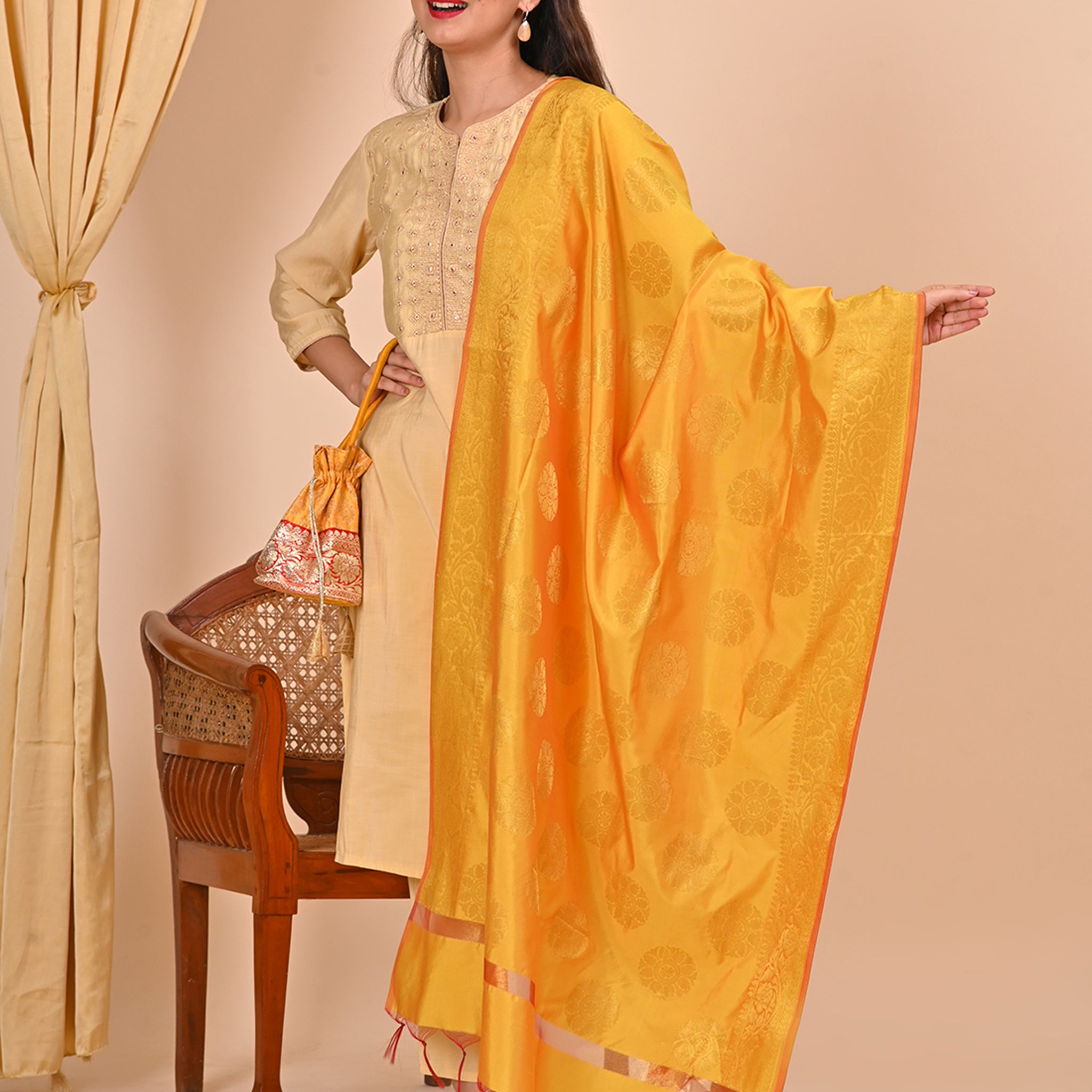Office Wear Banarasi Dupatta Yellow