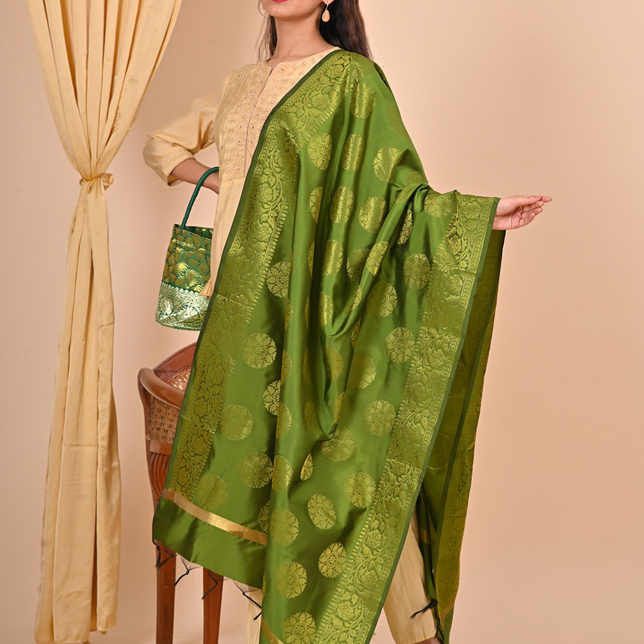 Office Wear Banarasi Dupatta Green