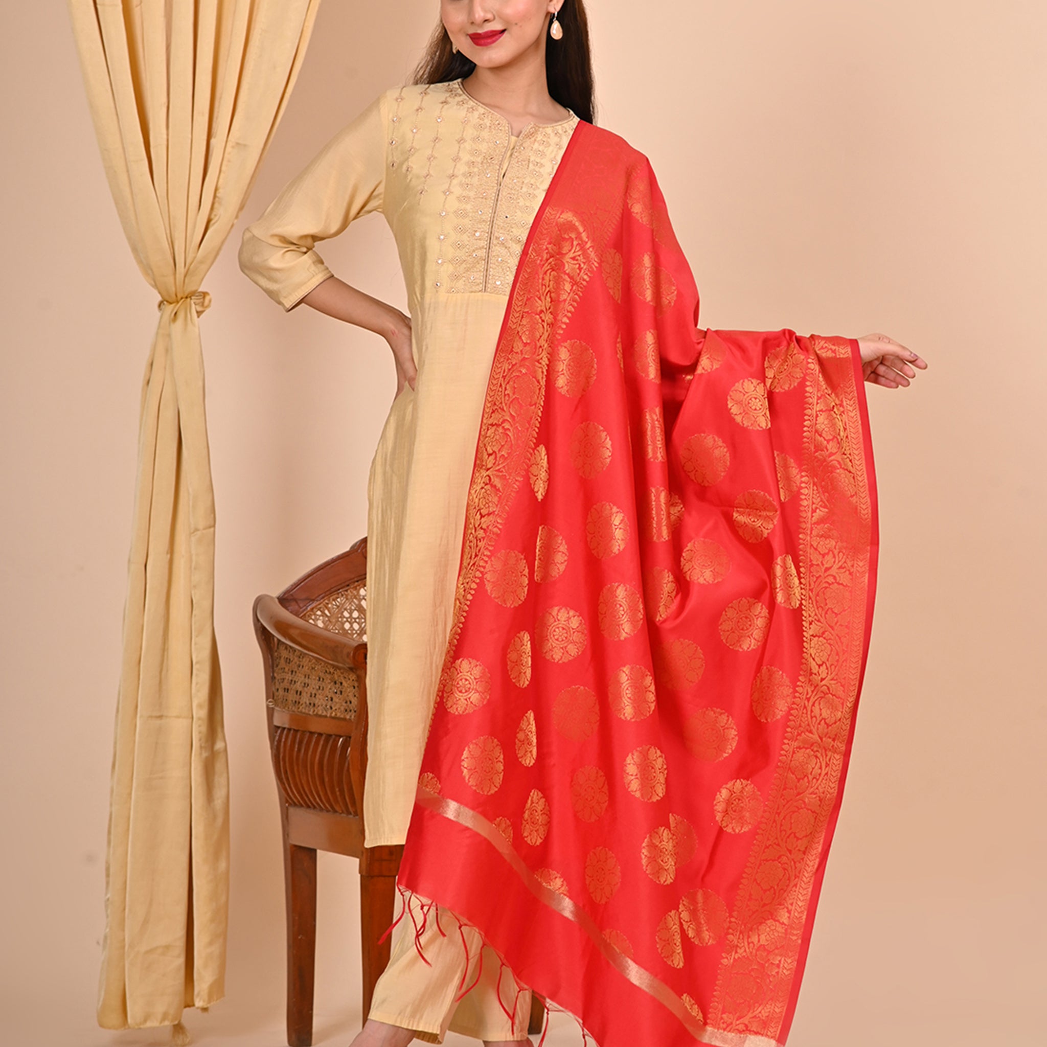 Office Wear Banarasi Dupatta Red