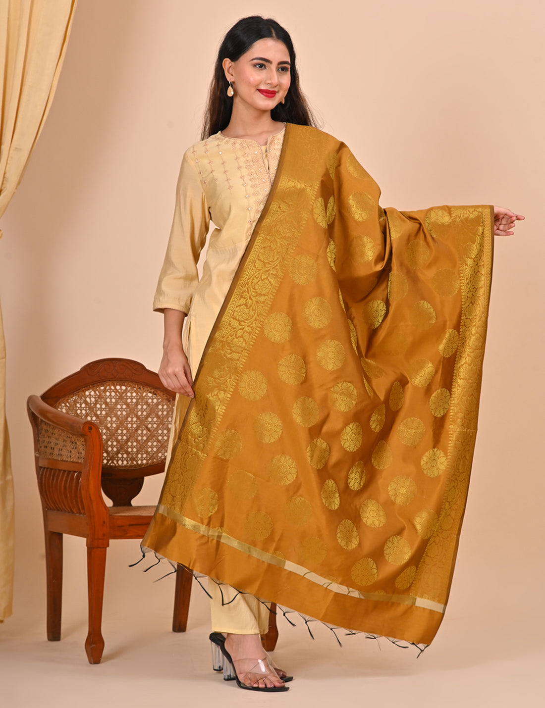 Office Wear Banarasi Dupatta Golden