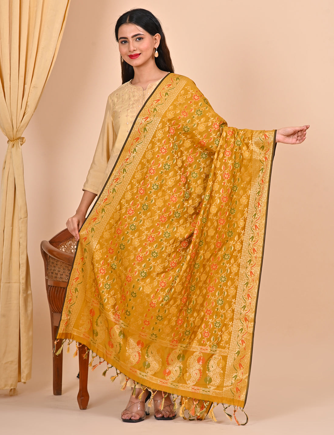 Office Wear Banarasi Dupatta Golden
