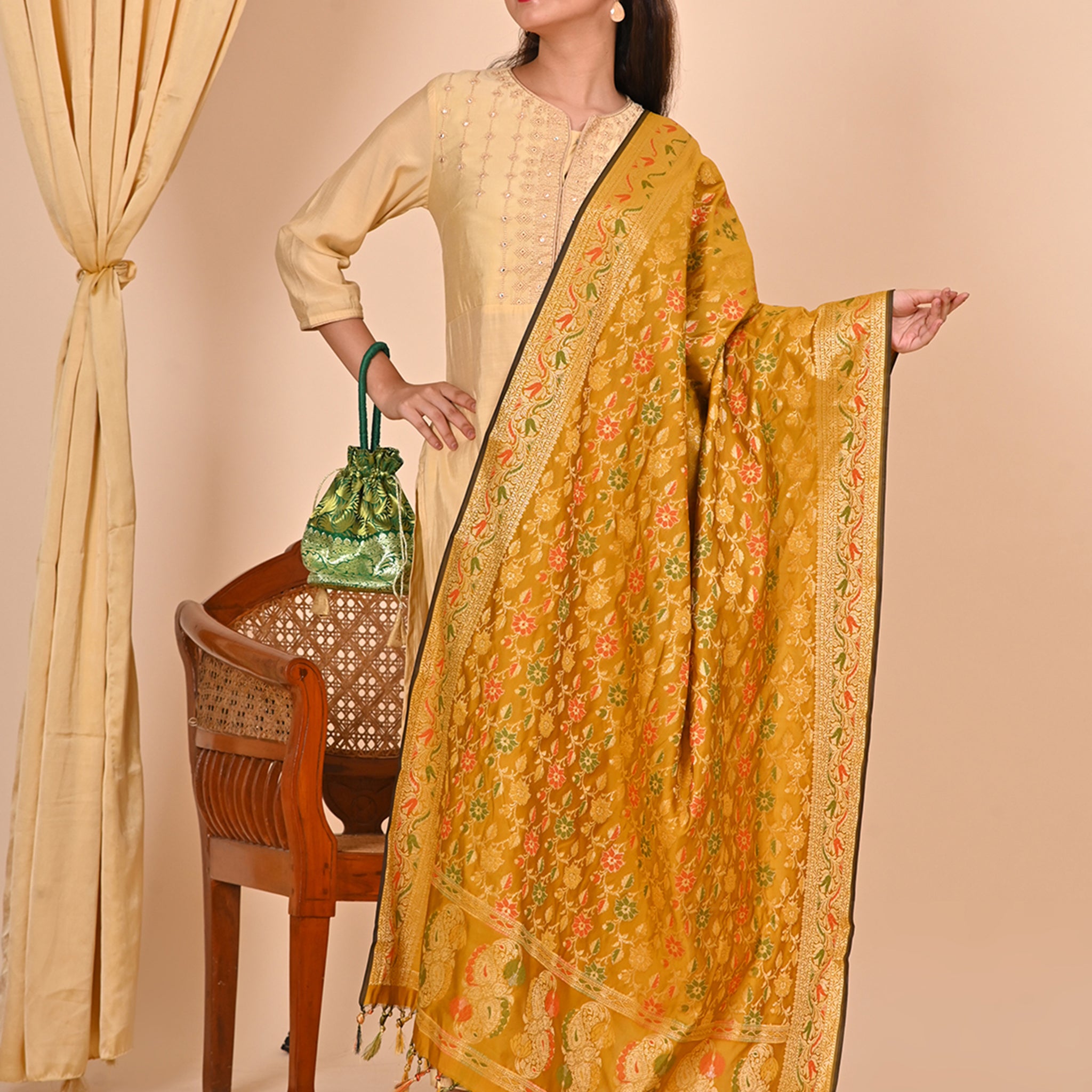 Office Wear Banarasi Dupatta Golden