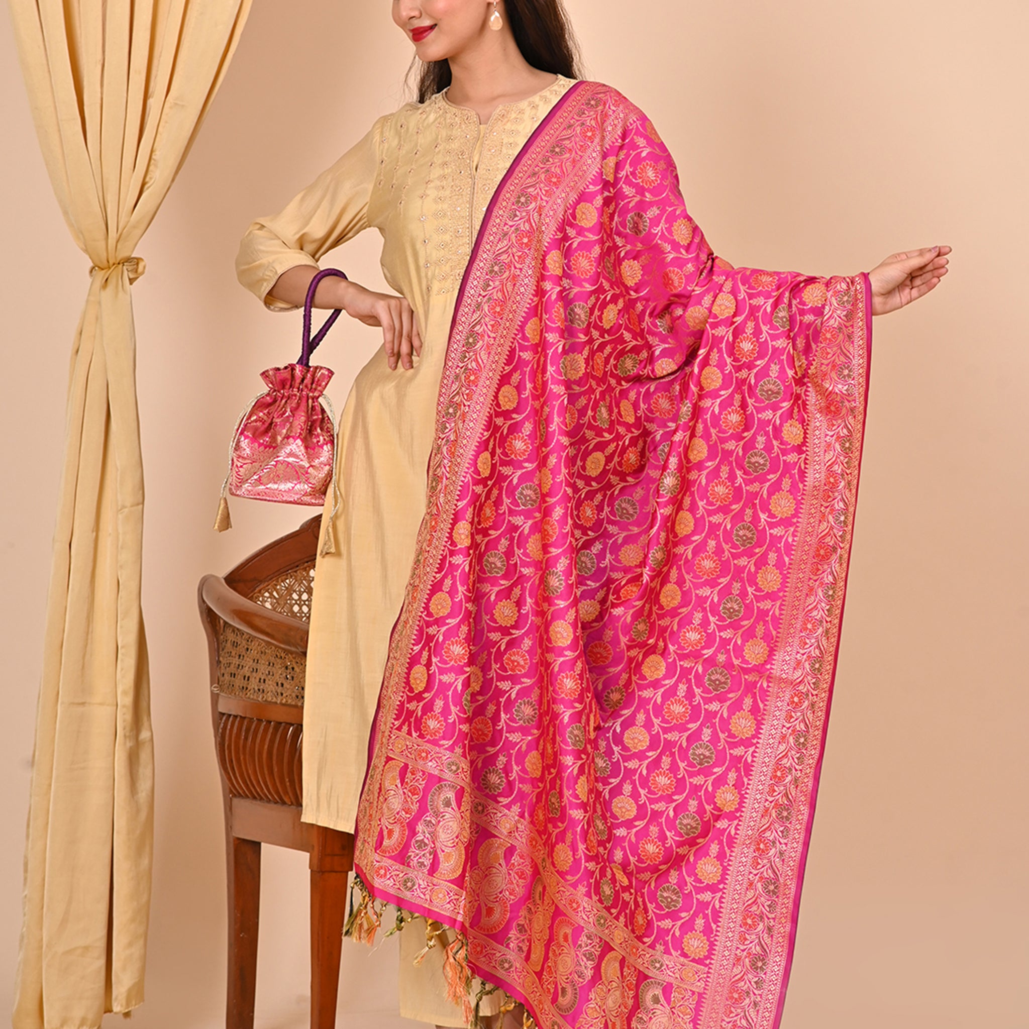 Office Wear Banarasi Dupatta Pink