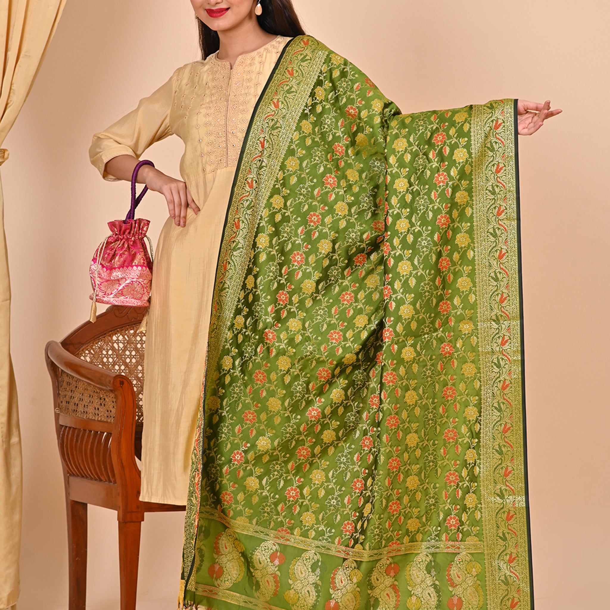 Office Wear Banarasi Dupatta Green