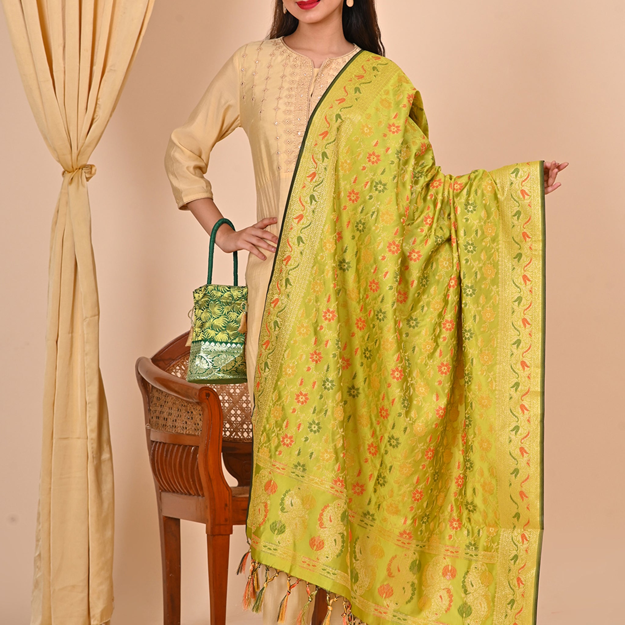Office Wear Banarasi Dupatta Green