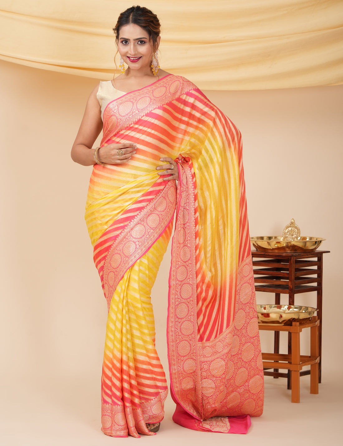 Pure Silk Yellow Banarasi Saree Suitable for Wedding Wear