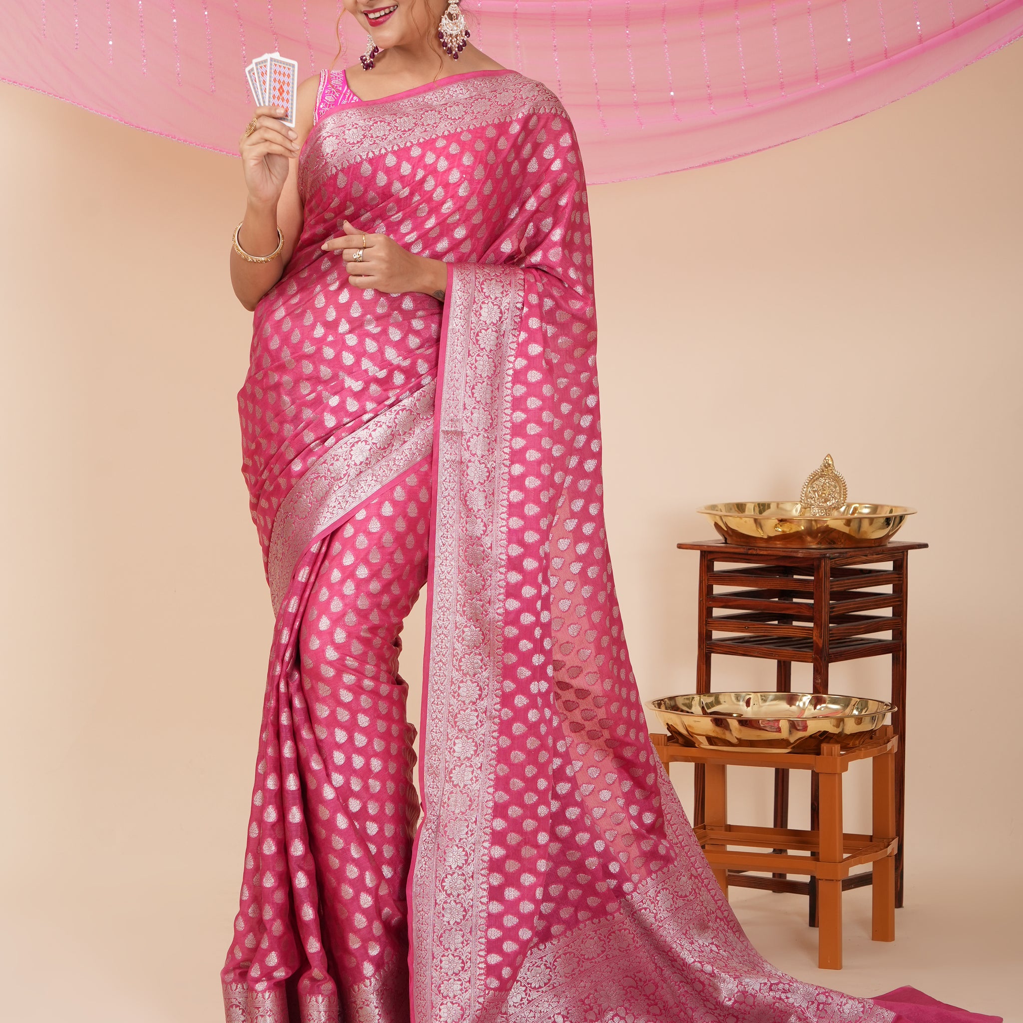 Diwali Party Wear Banarasi Saree - Pink