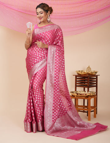 Diwali Party Wear Banarasi Saree - Pink