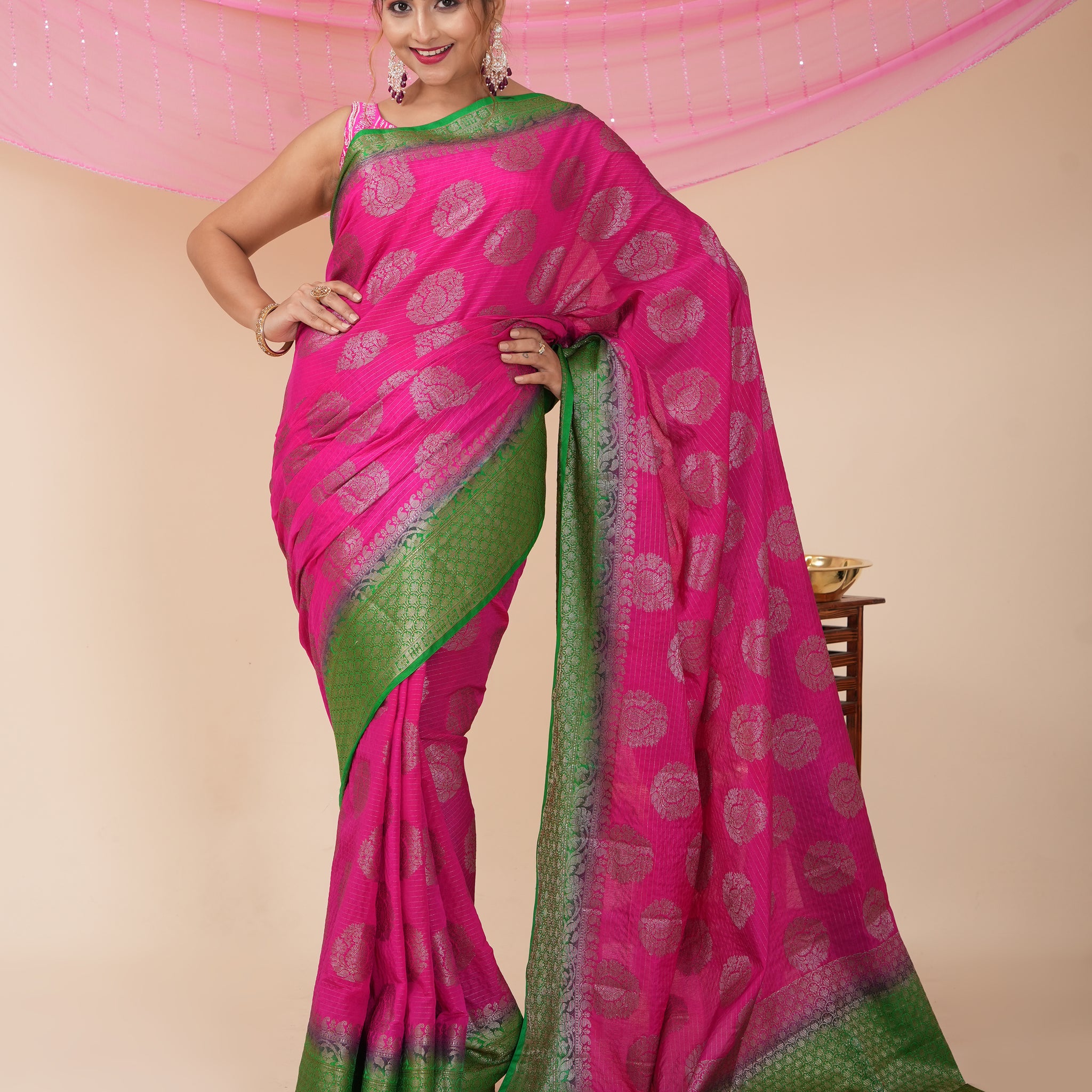 Diwali Party Wear Banarasi Saree - Pink