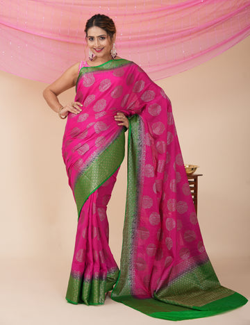 Diwali Party Wear Banarasi Saree - Pink