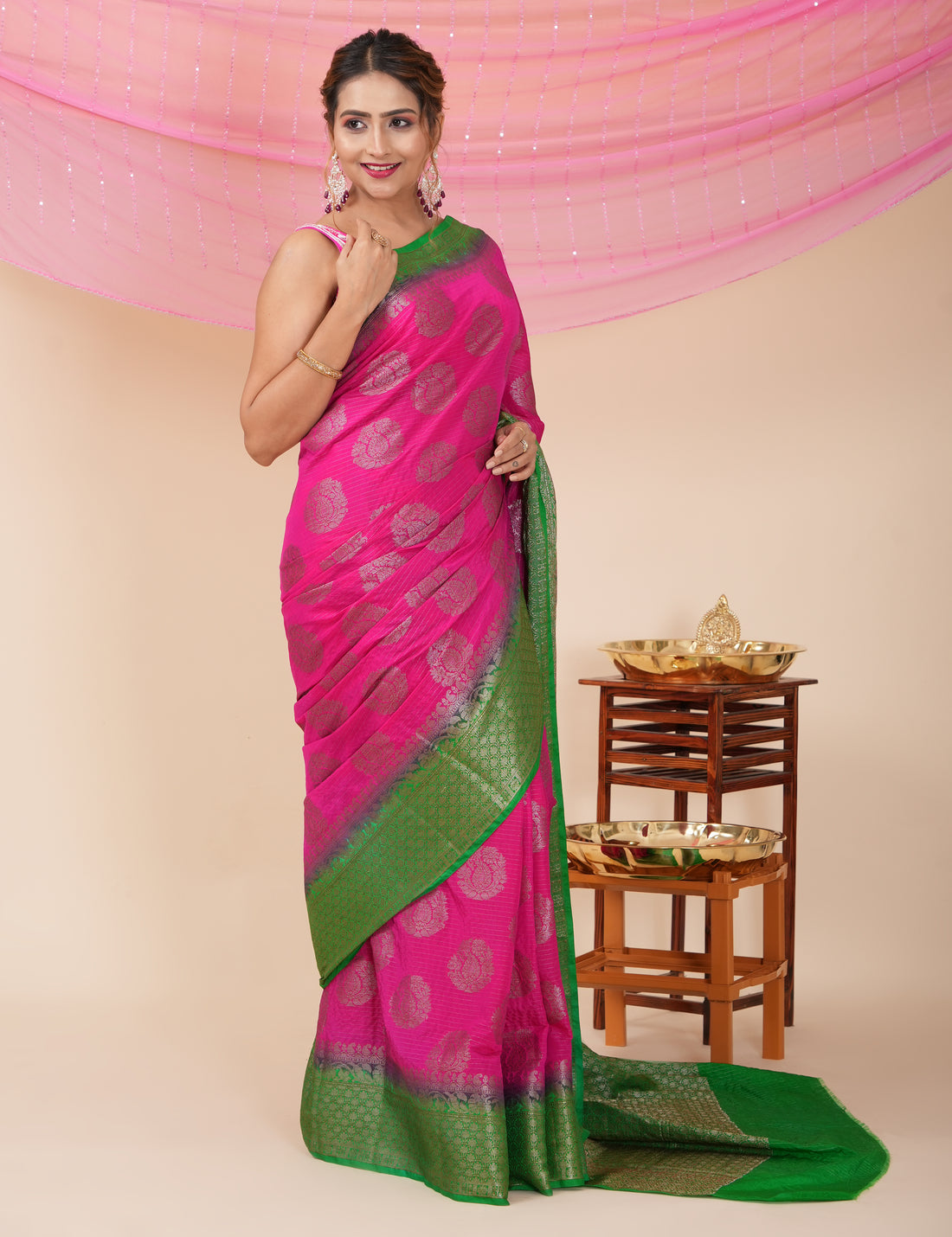 Diwali Party Wear Banarasi Saree - Pink