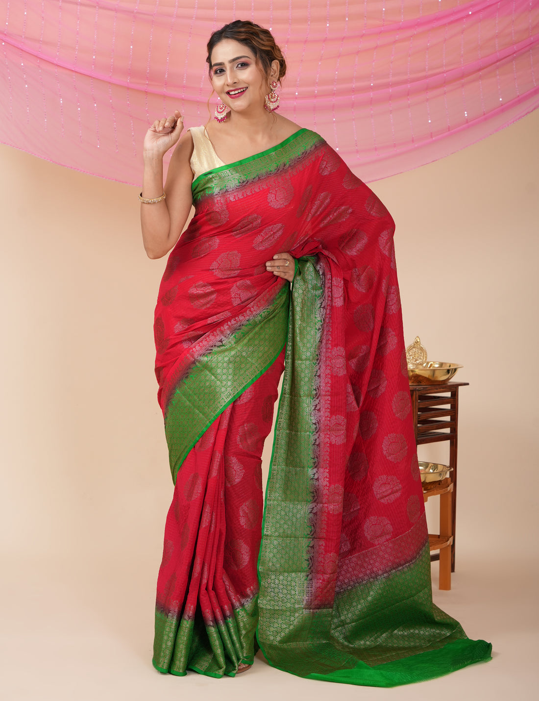 Diwali Party Wear Banarasi Saree - Red