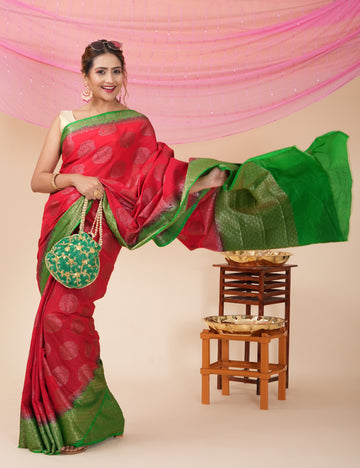 Diwali Party Wear Banarasi Saree - Red