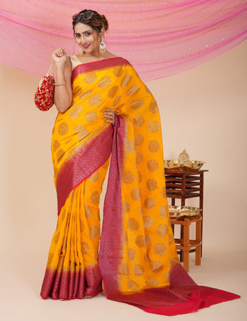 Diwali Party Wear Banarasi Saree - Yellow