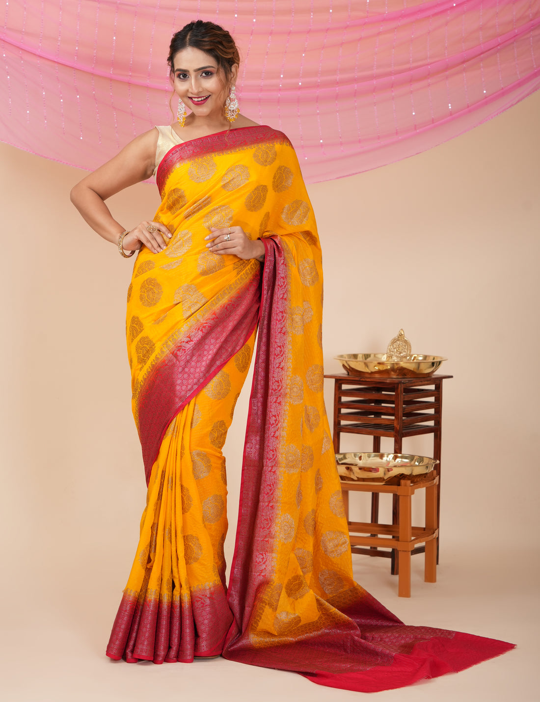 Diwali Party Wear Banarasi Saree - Yellow