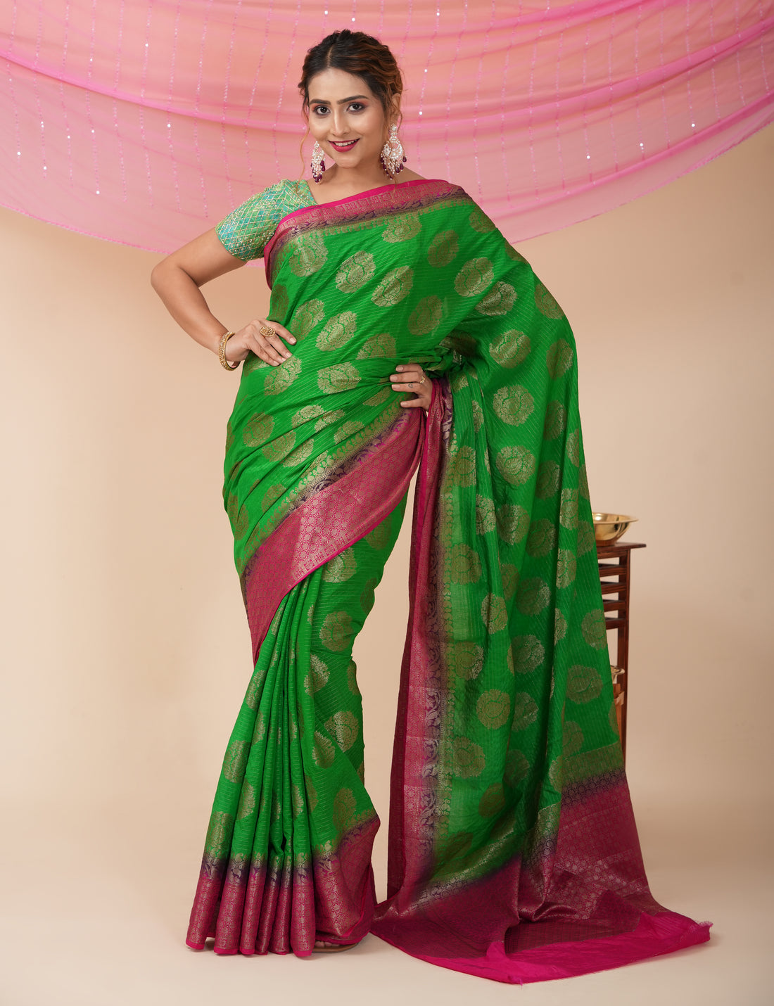 Diwali Party Wear Banarasi Saree - Green