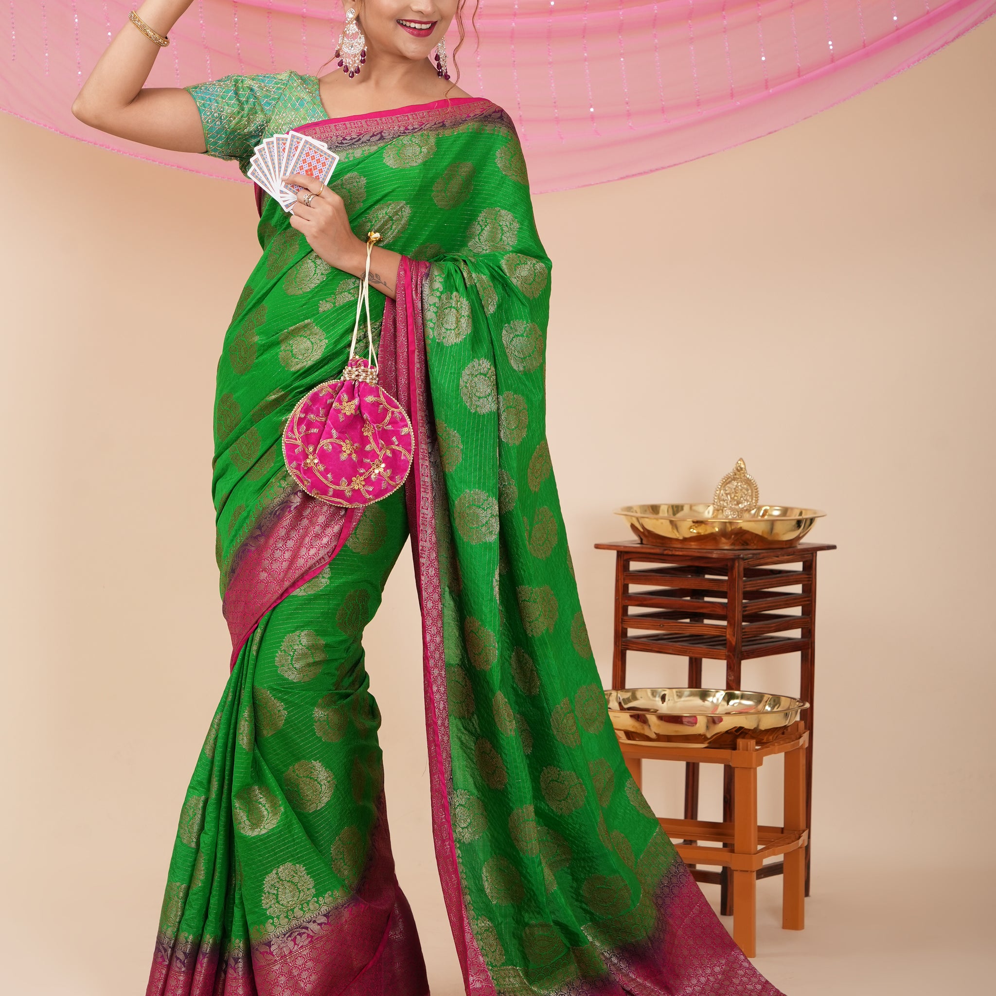 Diwali Party Wear Banarasi Saree - Green