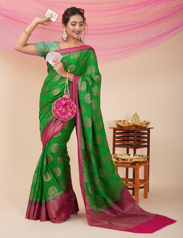 Diwali Party Wear Banarasi Saree - Green