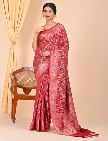 Red Office Wear Banarasi Saree
