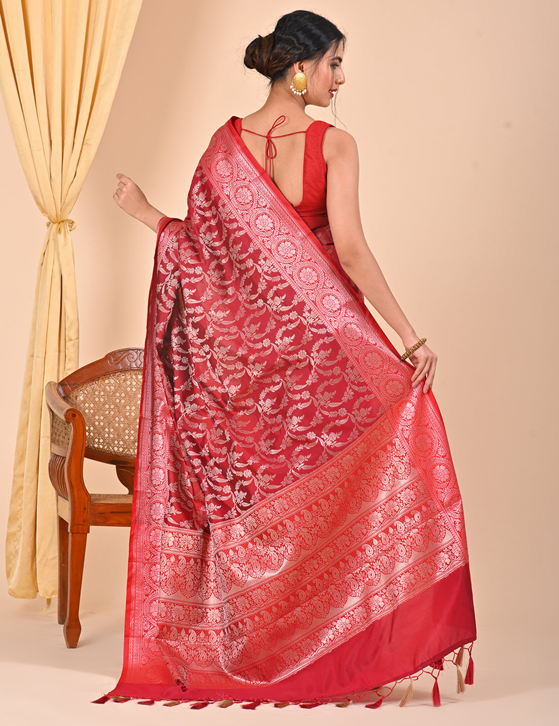 Red Office Wear Banarasi Saree
