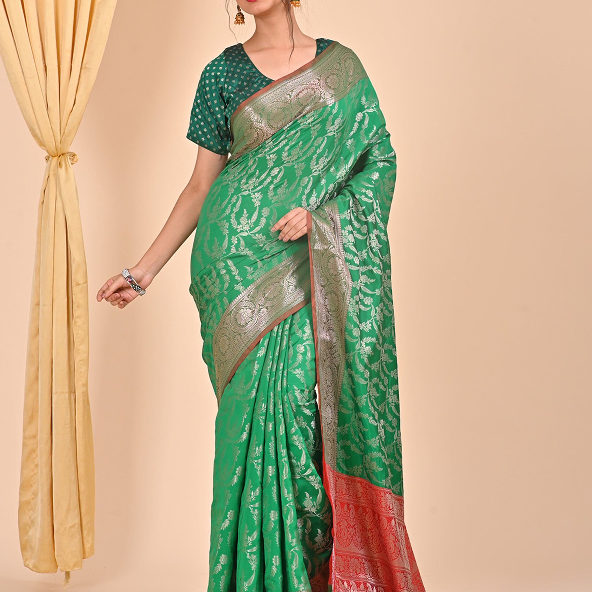 Green Banarasi Saree Suitable for Office Wear