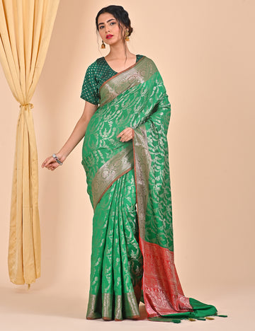 Green Banarasi Saree Suitable for Office Wear