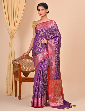 Purple Banarasi Saree Suitable for Office Wear