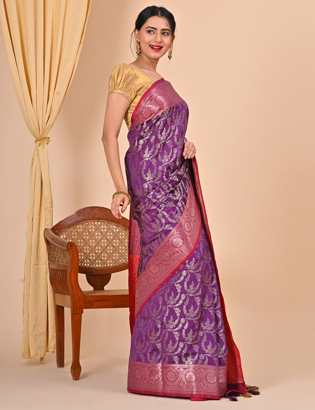 Purple Banarasi Saree Suitable for Office Wear