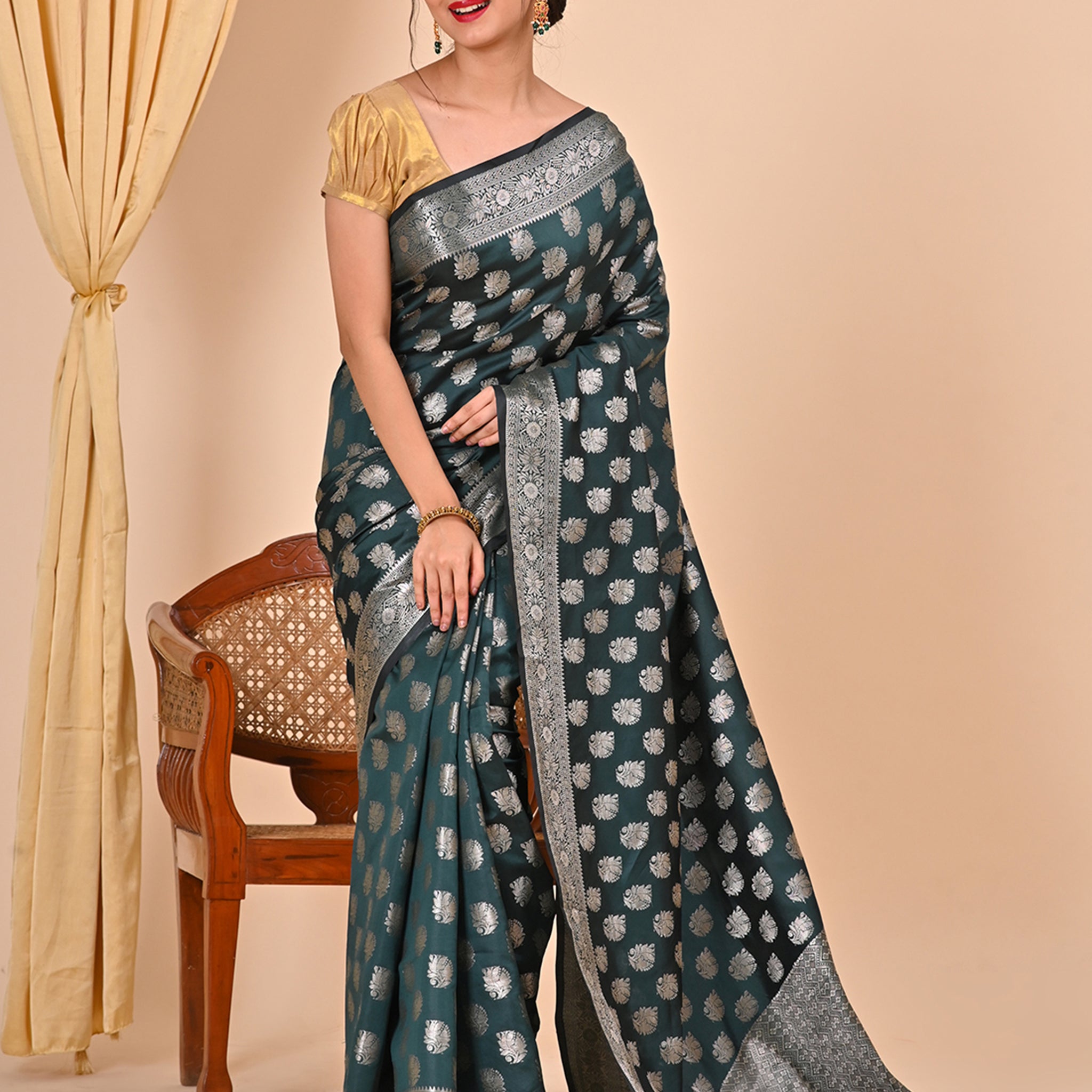 Green Banarasi Saree Suitable for Office Wear
