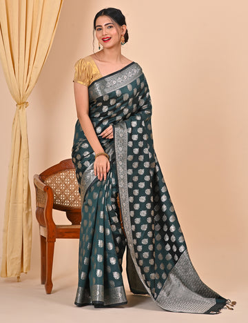 Green Banarasi Saree Suitable for Office Wear