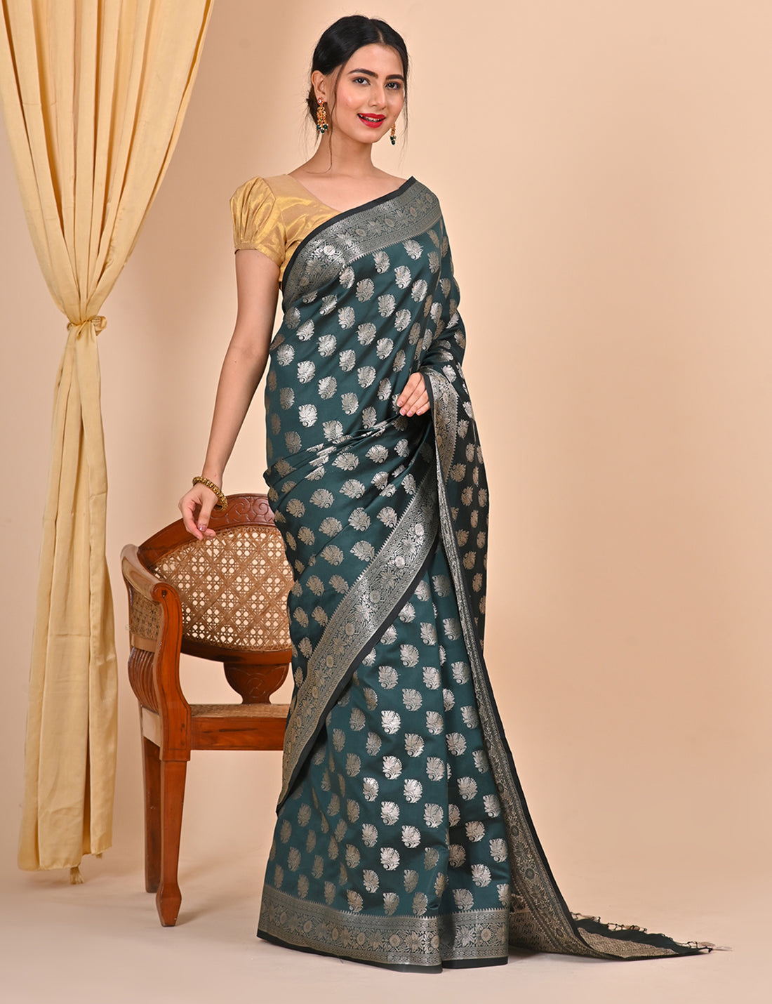 Green Banarasi Saree Suitable for Office Wear