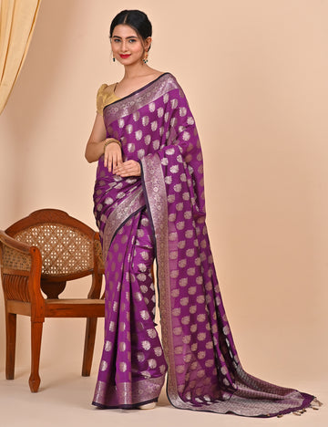 Purple Banarasi Saree Suitable for Office Wear