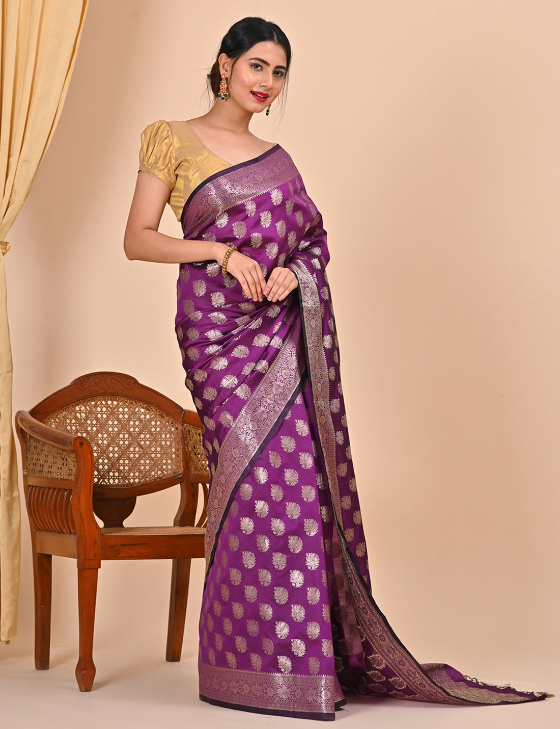 Purple Banarasi Saree Suitable for Office Wear