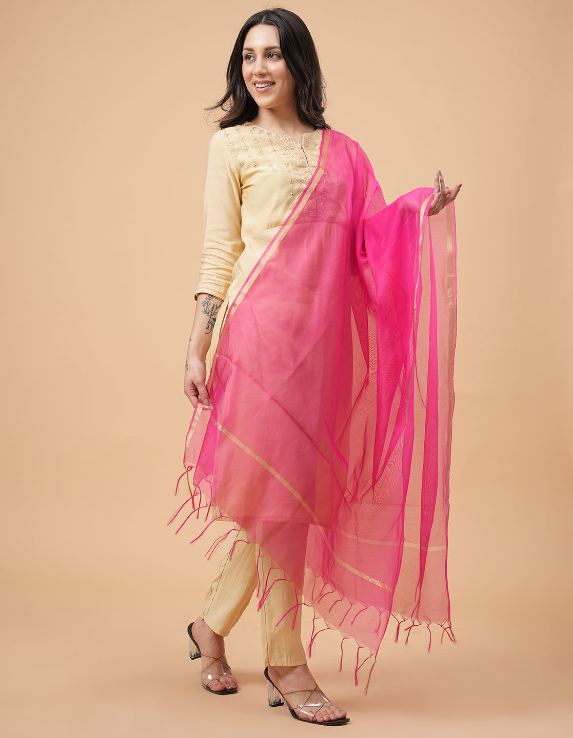 Office Wear Banarasi Dupatta Pink