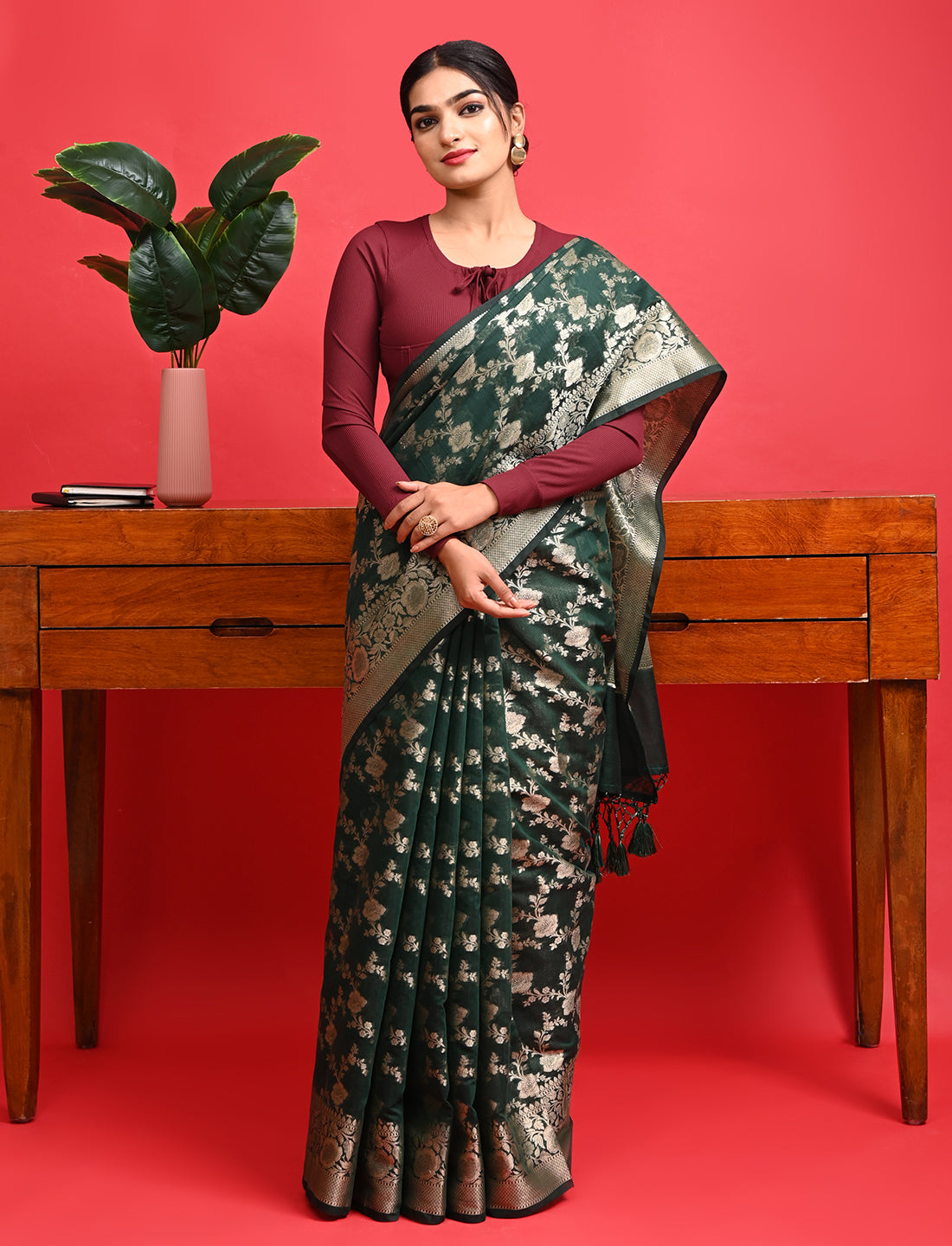 Green Office Wear Banarasi Saree