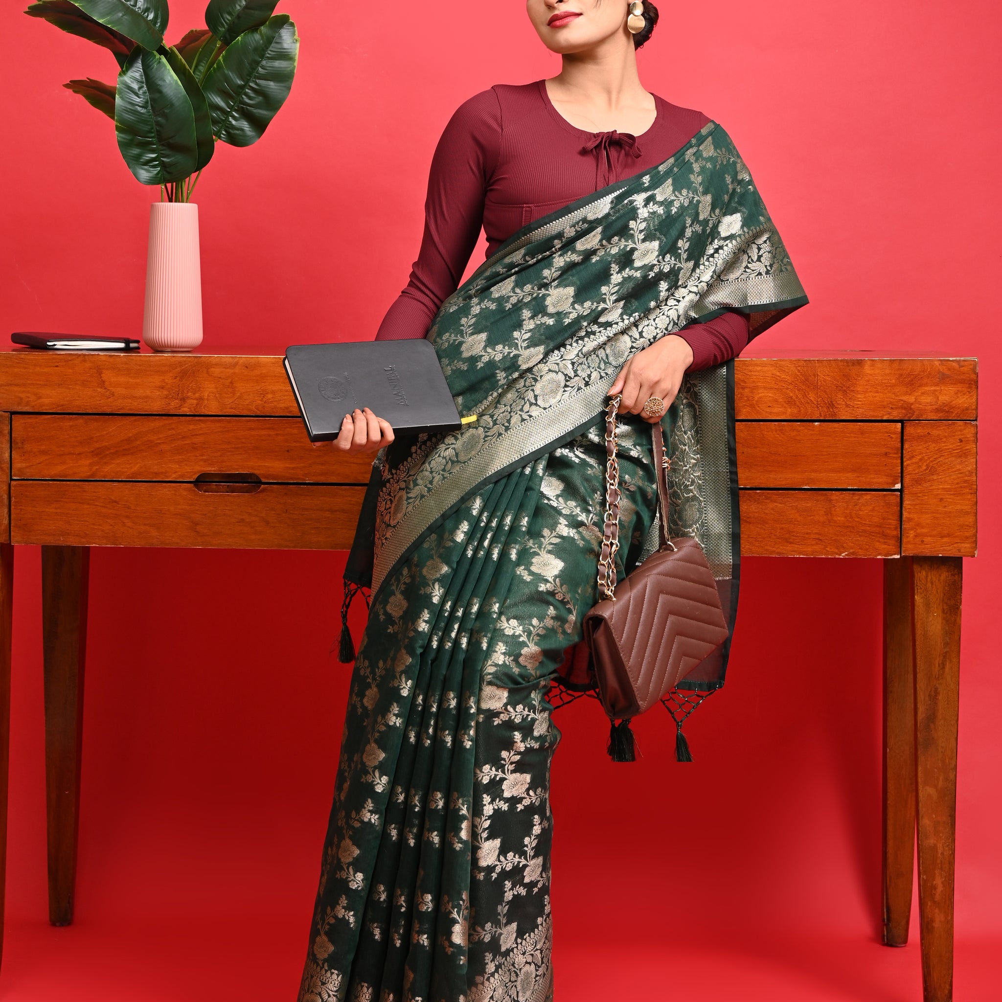Green Office Wear Banarasi Saree